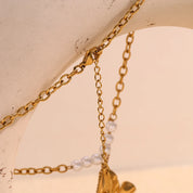 E.B.belle Imitation Pearl Beads Flower Pendant Necklace Stainless Steel Gold Plated Elegant Lady Jewelry Charm Hypoallergenic