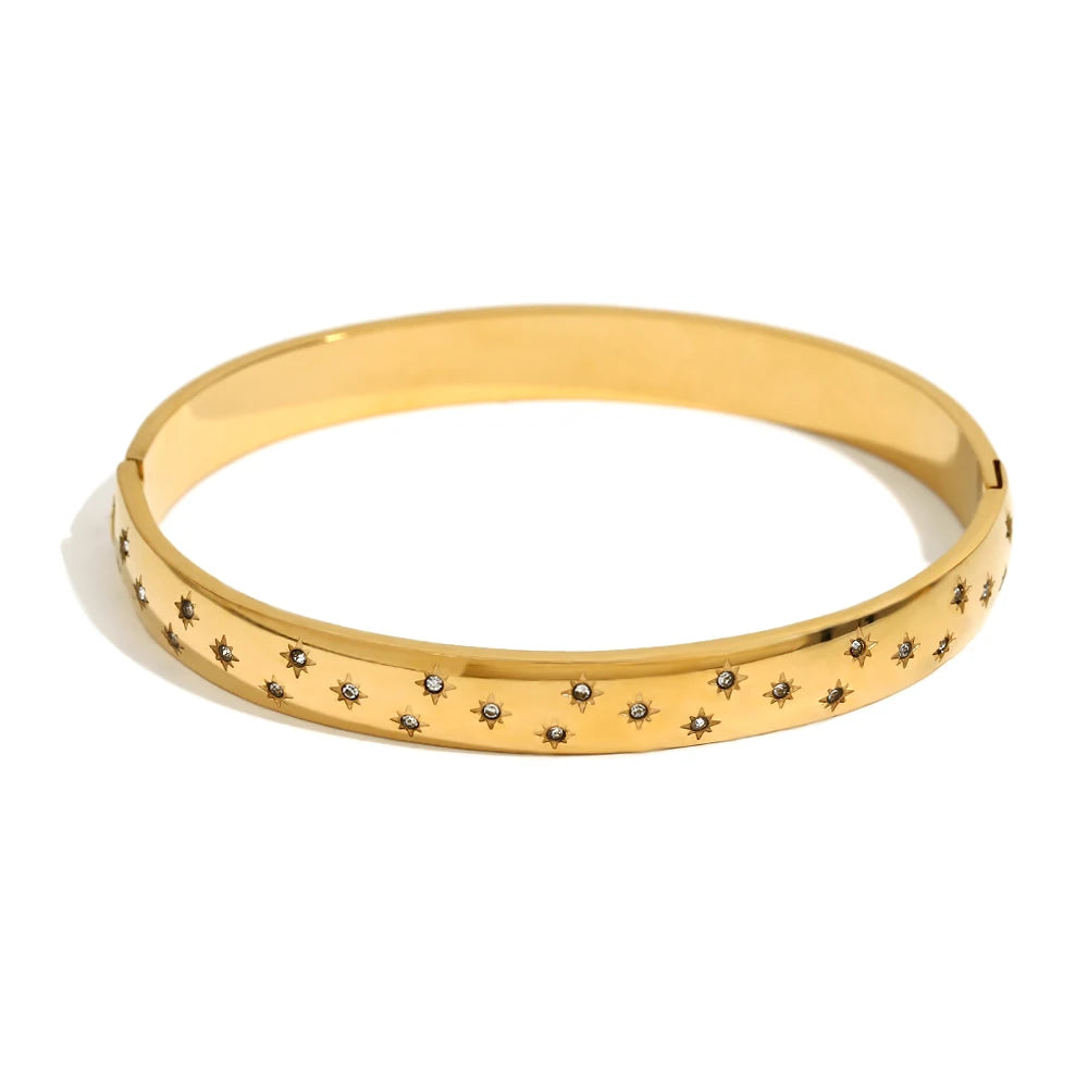 E.B.belle Minimalist Star Moon Rhinestone Bracelet 18k Gold Plated 316L Stainless Steel Water Proof Charm Women's Jewelry