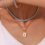 E.B.belle Luxury Christmas Jewelry Gift For Ladies Square Tennis Chain Choker Necklace Green Pink White Black Crystal Necklace