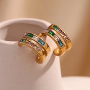 E.B.belle Double layer C-shaped Zircon Earrings 18K Gold Plated Jewelry 316L Stainless Steel Women's Earrings