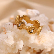 E.B.belle White Rhinestone Rose Flower Rings Elegant Style Women Jewelry 316L Stainless Steel Fashion Charm Hypoallergenic