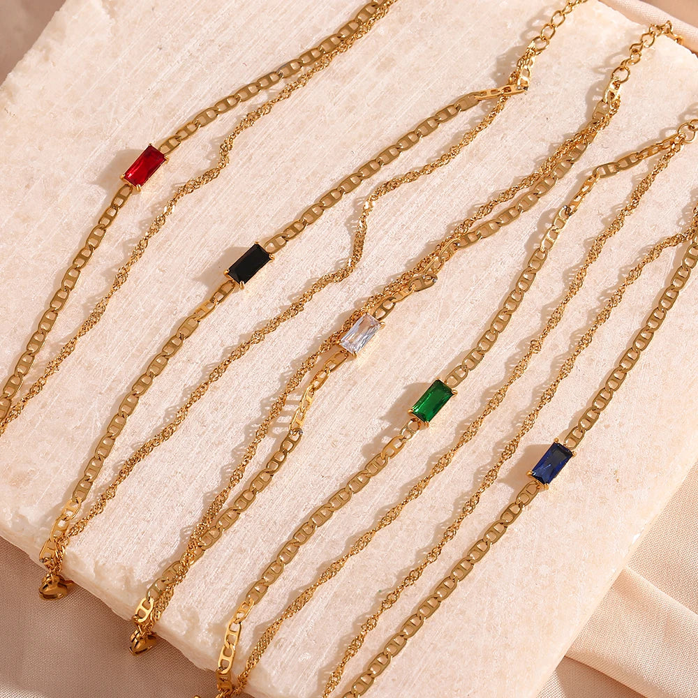 E.B.belle Double Layers Pig Nose Chain Shiny Zircon Bracelet PVD Plated Stainless Steel Women Jewelry Accessories