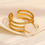 E.B.belle Fashion Three Layers White Crystal Opening Rings PVD Plated Stainless Steel Women Party Wedding Adjustable Jewelry