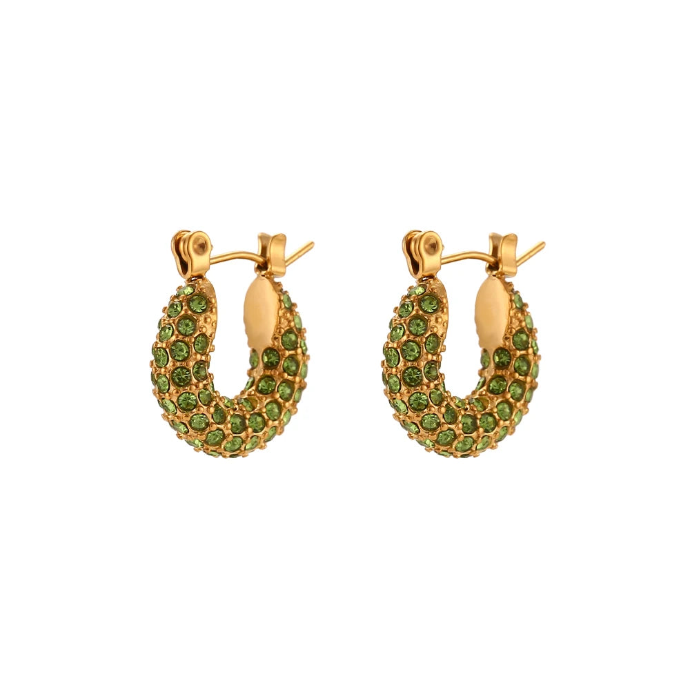 E.B.belle New Delicate Quality Luxury 3A Zircon Hoop Earrings Stainless Steel Jewelry 18K Gold Plated Clear Crystal Earrings