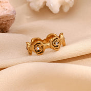 E.B.belle White Rhinestone Rose Flower Rings Elegant Style Women Jewelry 316L Stainless Steel Fashion Charm Hypoallergenic
