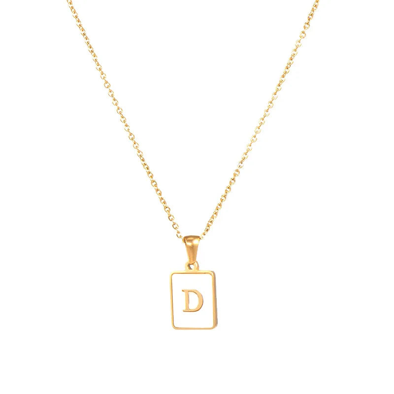 E.B.belle Minimalist Mother of Pearl Shell Stainless Steel Tarnish Free Initial Necklace Gold Plated Letter Necklace for Women