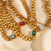E.B.belle Square Zircon Stone Chunky Cuban Chain Necklace Fine Polished 316L Stainless Steel Statement Necklace For Women
