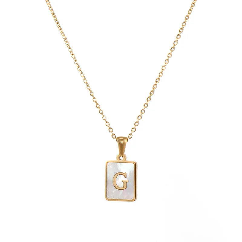 E.B.belle Minimalist Mother of Pearl Shell Stainless Steel Tarnish Free Initial Necklace Gold Plated Letter Necklace for Women