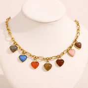 E.B.belle Exaggerated Colorful Gemstone Heart Pendants Necklace Summer Vacation PVD Plated Stainless Steel Fashion Jewelry