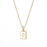 E.B.belle Minimalist Mother of Pearl Shell Stainless Steel Tarnish Free Initial Necklace Gold Plated Letter Necklace for Women