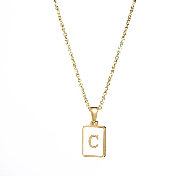 E.B.belle Minimalist Mother of Pearl Shell Stainless Steel Tarnish Free Initial Necklace Gold Plated Letter Necklace for Women