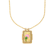 E.B.belle Colorful Enamel Square Zircon Pendant Necklace 18K Gold Plated Stainless Steel Fashion Neck Jewelry