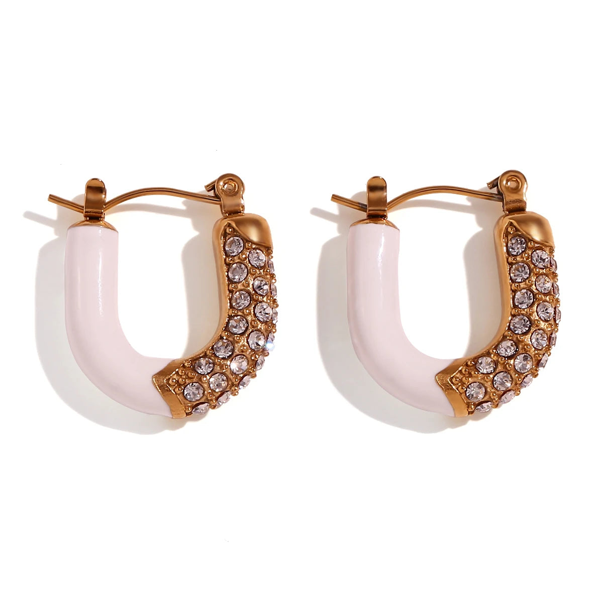 E.B.belle Purple Green White Enamel U Shaped Rhinestone Crystal Paved Y2K Hoop Earrings For Girls Female Ladies Colorful Earring