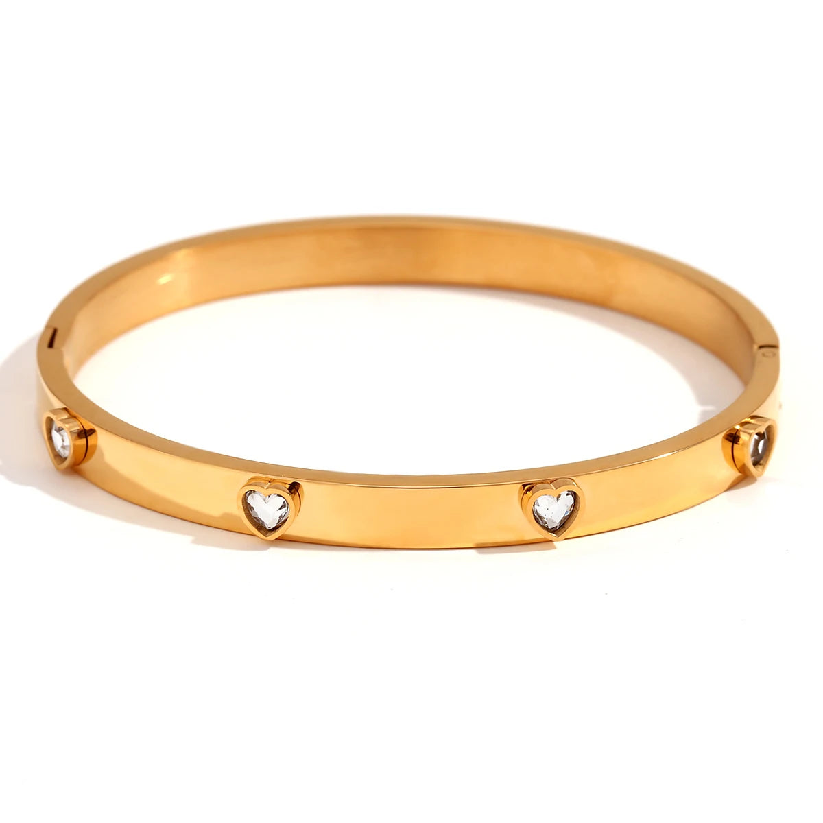 E.B.belle Heart Zircon Clasp Bracelet Hypoallergenic 18K Gold Plated Bracelet for Women 316L Stainless Steel Bangles Jewelry