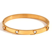 E.B.belle Heart Zircon Clasp Bracelet Hypoallergenic 18K Gold Plated Bracelet for Women 316L Stainless Steel Bangles Jewelry