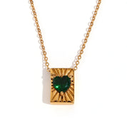 E.B.belle Heart Zircon Radiant Rectangular Card Pendant Necklace Colorful Stainless Steel Decoration 18K Gold Plated Jewelry