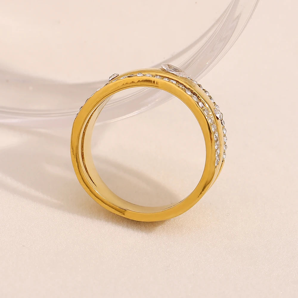 E.B.belle Creative Luxury Multipile Zircon Ring High Quality Stainless Steel 18K Gold Plated Party Statement Jewelry Accessories