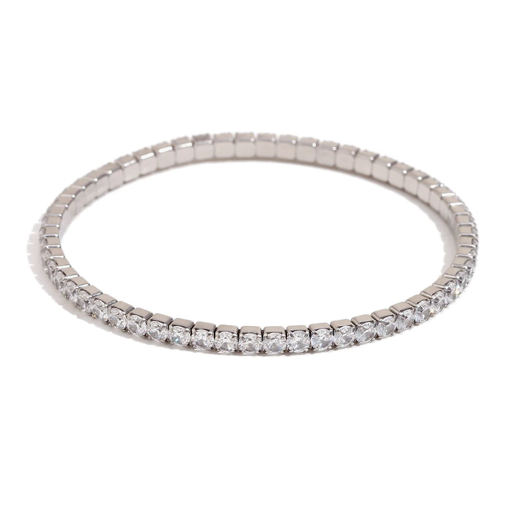 E.B.belle 3mm 4mm Elastic Square Zircon Bracelet Stainless Steel Shiny Jewelry Gold/Silver Color Fashion Women Decoration Charm