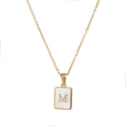 E.B.belle Minimalist Mother of Pearl Shell Stainless Steel Tarnish Free Initial Necklace Gold Plated Letter Necklace for Women