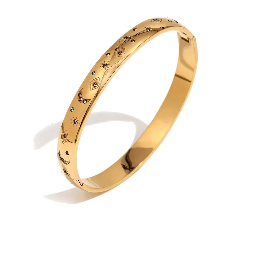 E.B.belle Minimalist Star Moon Rhinestone Bracelet 18k Gold Plated 316L Stainless Steel Water Proof Charm Women's Jewelry
