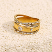 E.B.belle Creative Luxury Multipile Zircon Ring High Quality Stainless Steel 18K Gold Plated Party Statement Jewelry Accessories