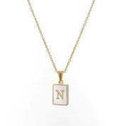 E.B.belle Minimalist Mother of Pearl Shell Stainless Steel Tarnish Free Initial Necklace Gold Plated Letter Necklace for Women