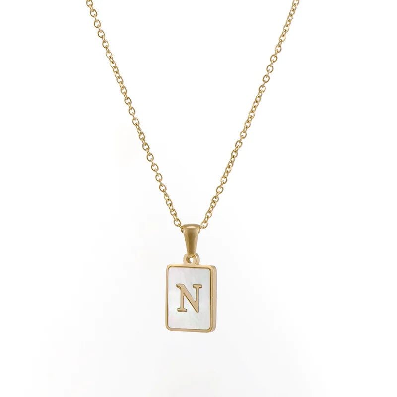 E.B.belle Minimalist Mother of Pearl Shell Stainless Steel Tarnish Free Initial Necklace Gold Plated Letter Necklace for Women