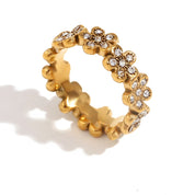E.B.belle Flower Micro Inlaid Small Daisy Ring Tarnish Free 316L Stainless Steel Jewelry 18K Gold Plated Decoration