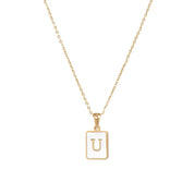 E.B.belle Minimalist Mother of Pearl Shell Stainless Steel Tarnish Free Initial Necklace Gold Plated Letter Necklace for Women