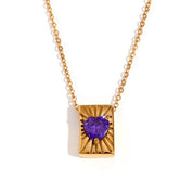 E.B.belle  Natural Stone Shiny Heart Zircon Pendant Necklace Gold Plated Stainless Steel Fashion Women Neck Jewelry