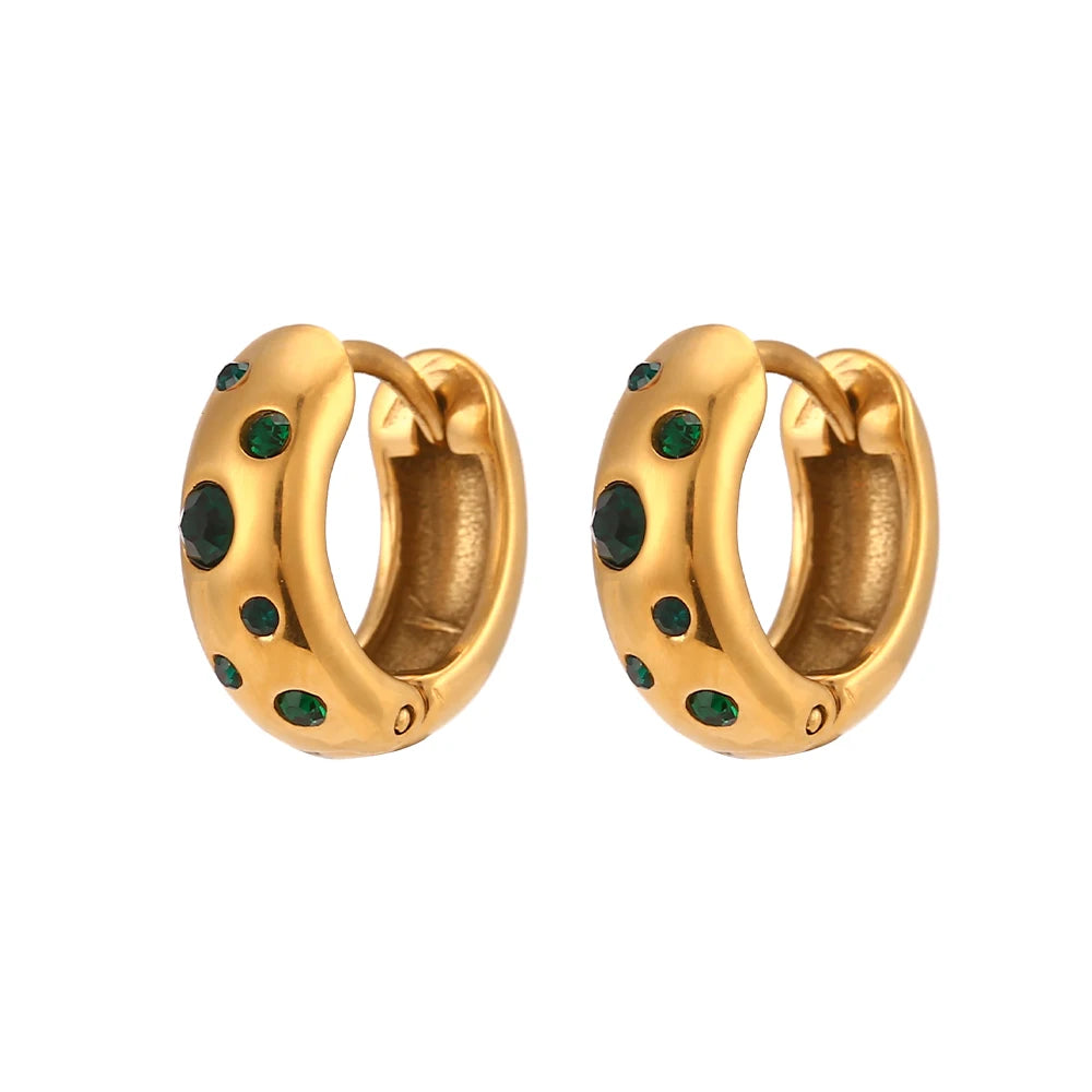E.B.belle Colorful Bubble Zircon Stone Filled Small Chunky Gold Plated Earrings For Ladies Fashion Stainless Steel Jewelry Charm
