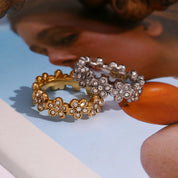 E.B.belle Flower Micro Inlaid Small Daisy Ring Tarnish Free 316L Stainless Steel Jewelry 18K Gold Plated Decoration