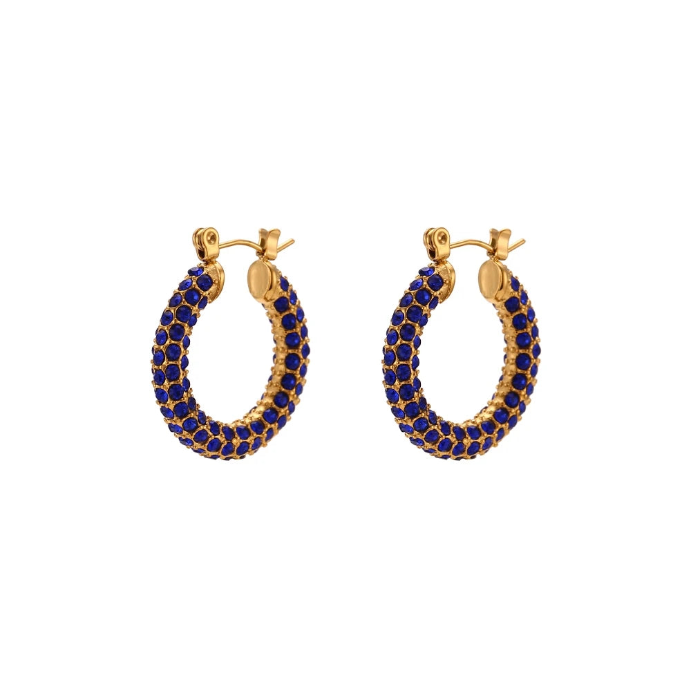 E.B.belle New Delicate Quality Luxury 3A Zircon Hoop Earrings Stainless Steel Jewelry 18K Gold Plated Clear Crystal Earrings