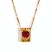 E.B.belle Heart Zircon Radiant Rectangular Card Pendant Necklace Colorful Stainless Steel Decoration 18K Gold Plated Jewelry