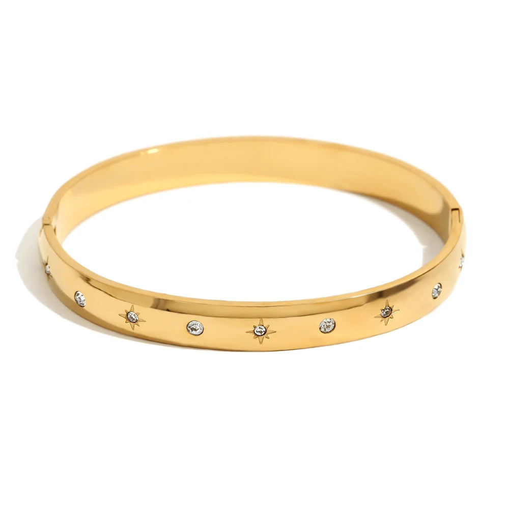 E.B.belle Minimalist Star Moon Rhinestone Bracelet 18k Gold Plated 316L Stainless Steel Water Proof Charm Women's Jewelry
