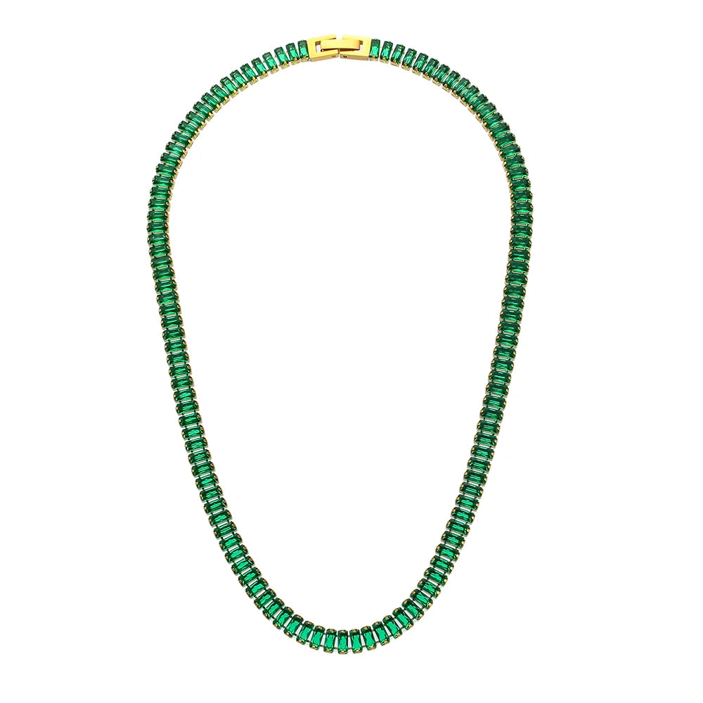 E.B.belle Luxury Christmas Jewelry Gift For Ladies Square Tennis Chain Choker Necklace Green Pink White Black Crystal Necklace