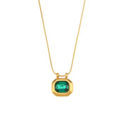 E.B.belle 2024 New Minimal Snake Chain Rectangle Large Cubic Zirconia Stone Pendant Necklace For Woman Stainless Steel Jewelry