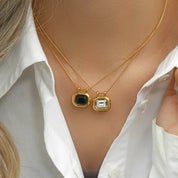 E.B.belle 2024 New Minimal Snake Chain Rectangle Large Cubic Zirconia Stone Pendant Necklace For Woman Stainless Steel Jewelry