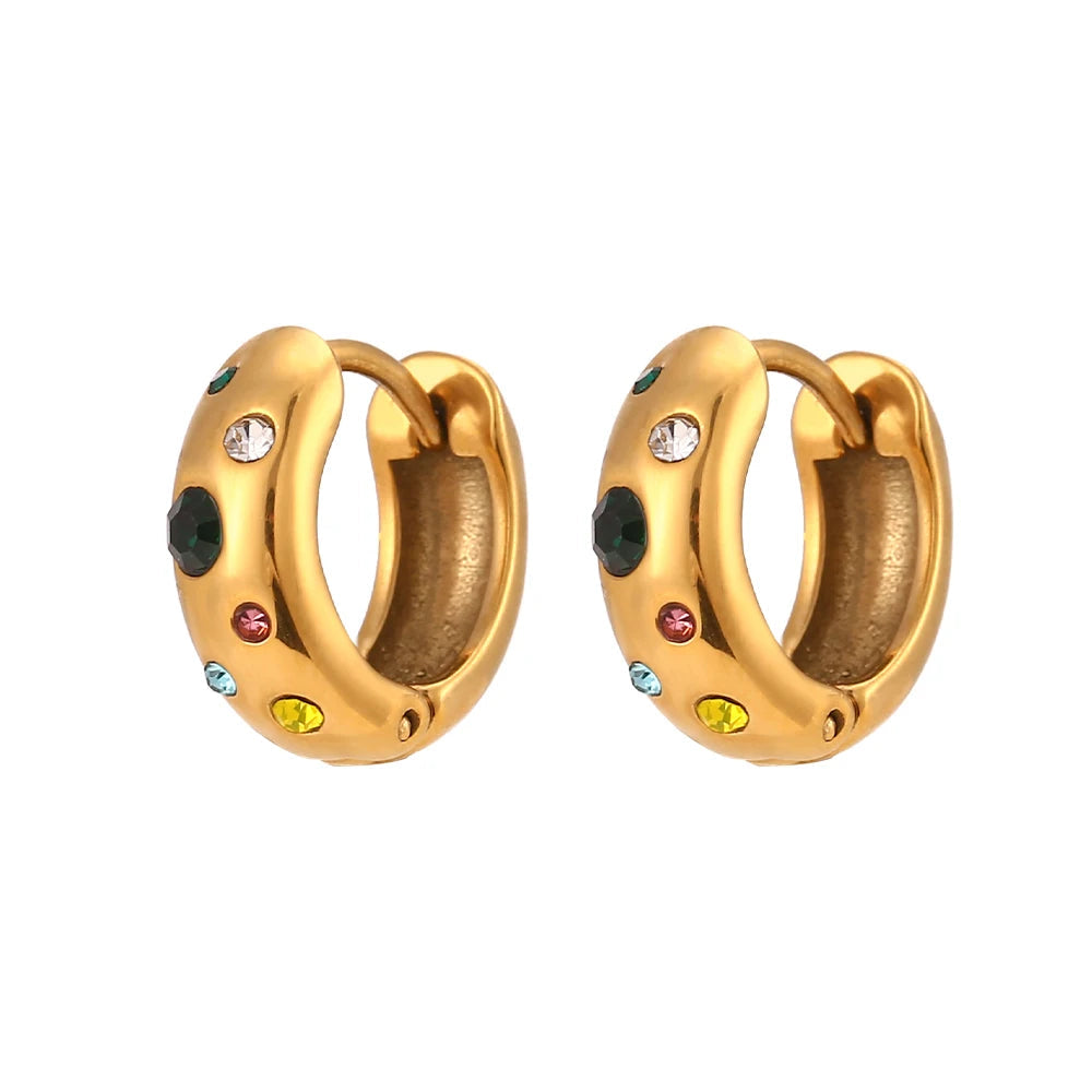 E.B.belle Colorful Bubble Zircon Stone Filled Small Chunky Gold Plated Earrings For Ladies Fashion Stainless Steel Jewelry Charm