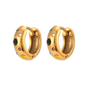 E.B.belle Colorful Bubble Zircon Stone Filled Small Chunky Gold Plated Earrings For Ladies Fashion Stainless Steel Jewelry Charm