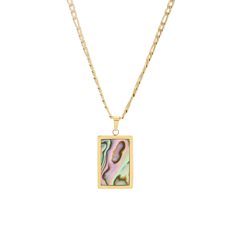 E.B.belle  Natural Stone Shiny Heart Zircon Pendant Necklace Gold Plated Stainless Steel Fashion Women Neck Jewelry