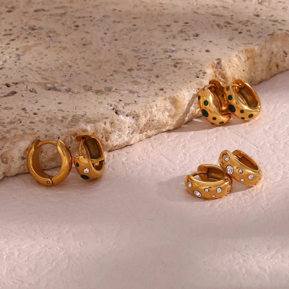 E.B.belle Colorful Bubble Zircon Stone Filled Small Chunky Gold Plated Earrings For Ladies Fashion Stainless Steel Jewelry Charm