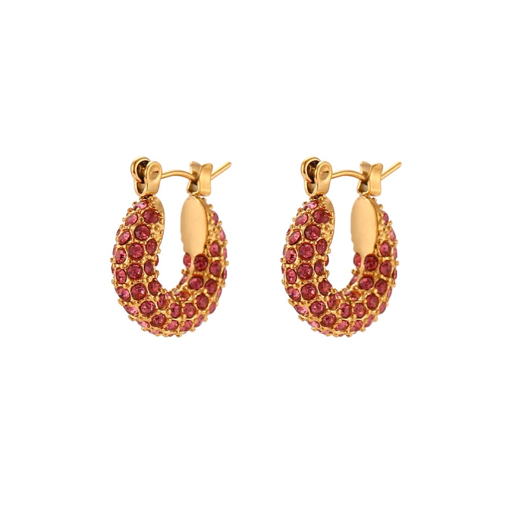 E.B.belle New Delicate Quality Luxury 3A Zircon Hoop Earrings Stainless Steel Jewelry 18K Gold Plated Clear Crystal Earrings