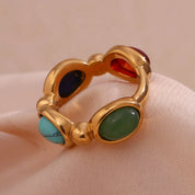 4 Colors Natural Stone Lapis Turquoise Carnelian Colorful Y2K Rings For Ladies Delicate Holiday Gold Plated Stainless Steel Ring