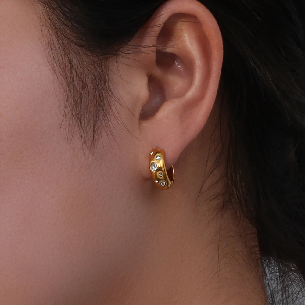 E.B.belle Colorful Bubble Zircon Stone Filled Small Chunky Gold Plated Earrings For Ladies Fashion Stainless Steel Jewelry Charm