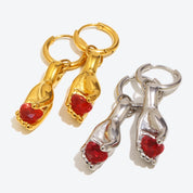 E.B.belle Creative Red Color Gemstone In Hand Hoop Earrings New Design Gold Plated Stainless Steel Women Jewelry Accessories