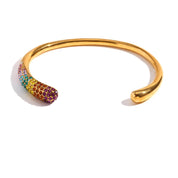 E.B.belle Colorful Rhinestone Snake Head Bracelet 18K Gold Plated Stainless Steel Opening Bracelet Bangle Waterproof Jewelry