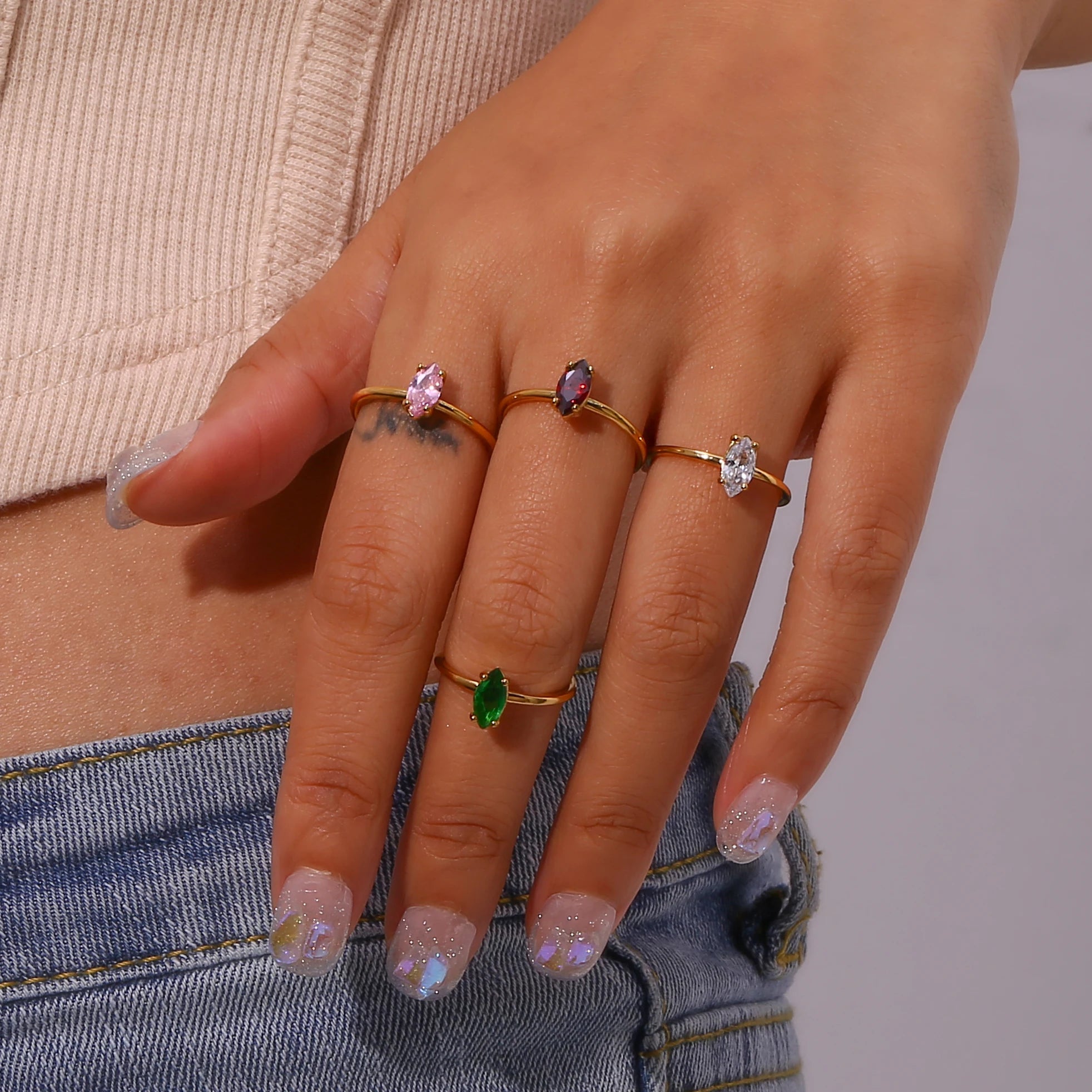 Minimalist Shiny Horseeye AAA Zircon Opening Stainless Steel Rings For Teens Trendy Woman Jewelry And Accessories 2024