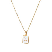 E.B.belle Minimalist Mother of Pearl Shell Stainless Steel Tarnish Free Initial Necklace Gold Plated Letter Necklace for Women