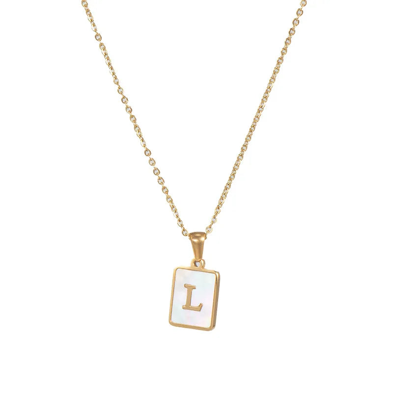 E.B.belle Minimalist Mother of Pearl Shell Stainless Steel Tarnish Free Initial Necklace Gold Plated Letter Necklace for Women